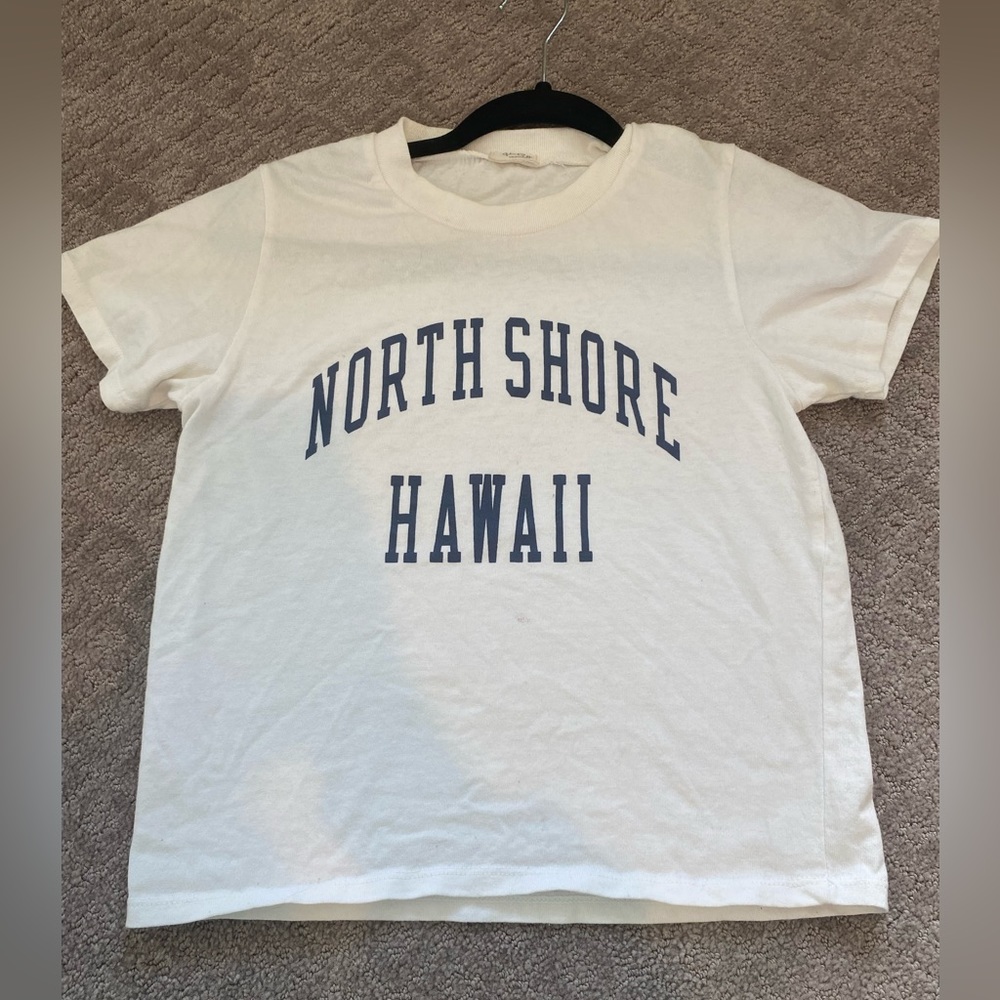 Pacsun North Shore Hawaii T-Shirt; white and navy blue